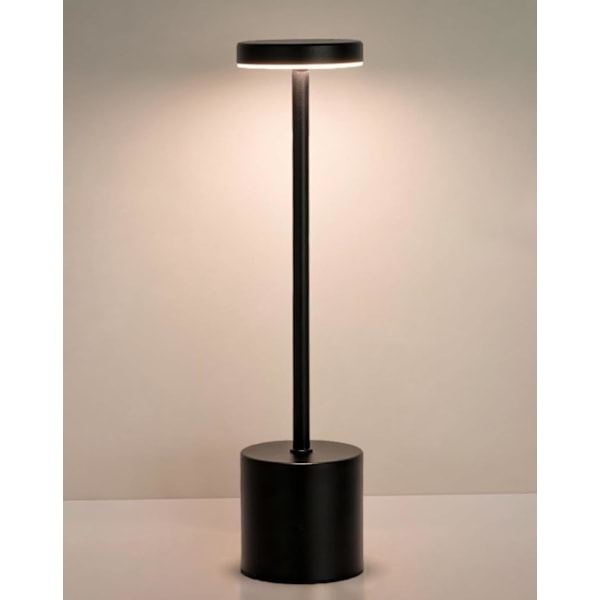 Trådløs oppladbar dimbar aluminium metall touch LED bordlampe nattlys for restaurant, hotell, stue, lesekrok, svart