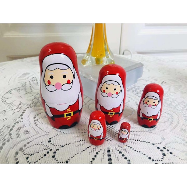 Handmålad Rysk 5-Lagers Jultomte Nesting Docka Juldekoration