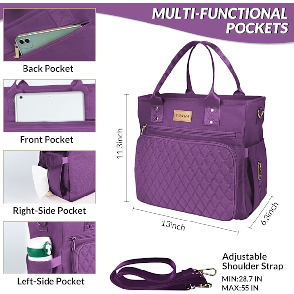 Stor frokosttaske til kvinder til arbejde, isoleret/kølet madkasse til voksne kvinder/holdbar nylon taske til kvinder/læksikker køletaske Purple