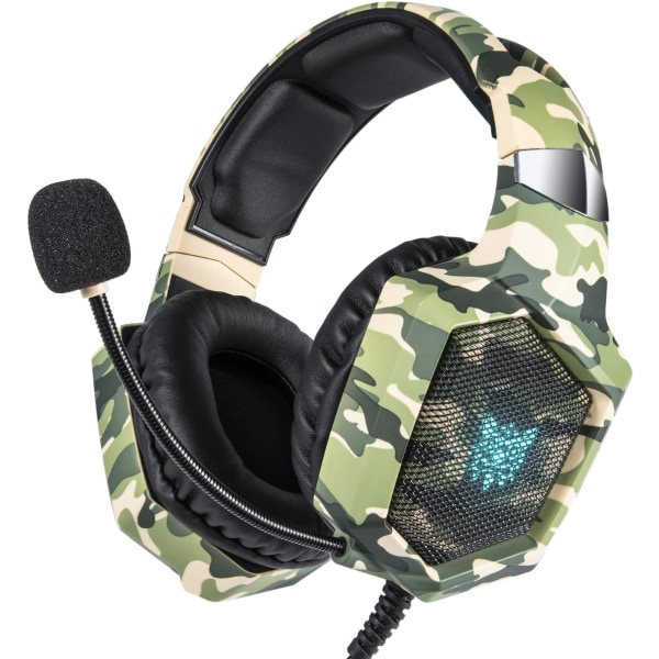 Gaming Headset med mikrofon, PS4 PS5 Kopfh?rer 3,5 mm PC LED Camouflage