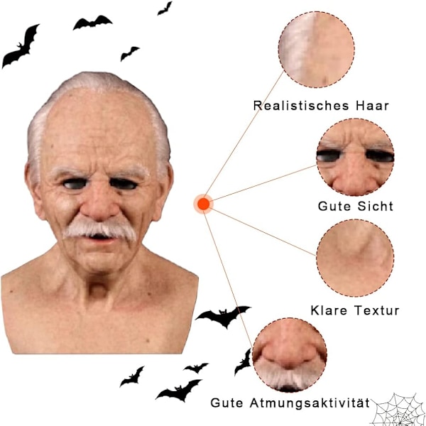 Halloween-lateksimaski, Vanha Mies Dekor Realistinen Maski B