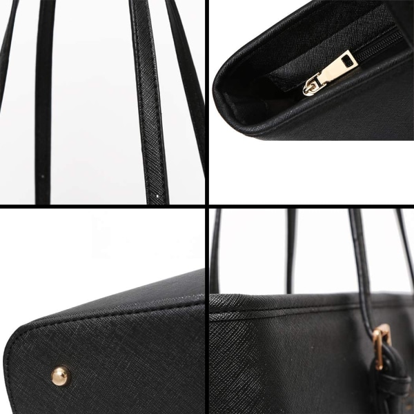 Håndtasker til kvinder, sort taske, stor håndtaske, kvinders skuldertaske, elegant håndtaske, taske med justerbar lynlåslomme til indkøb (sort)