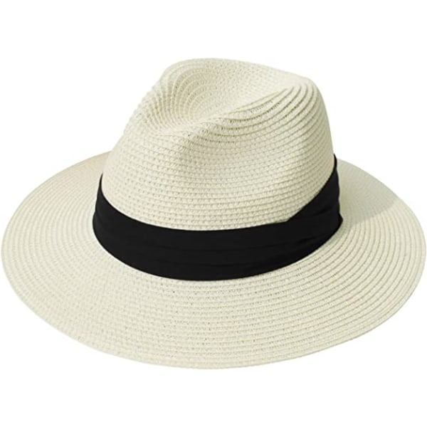 Kvinnor Bred Brätte Halm Panama Roll up Hat Bältesspänne