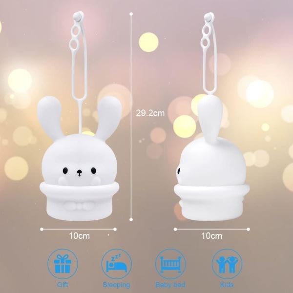 Søt kanin baby nattlampa barnlampa, 9 fargeskiftende LED-bærbare djursilikonlamper, USB-oppladingsbar nattlampa for barns soverom