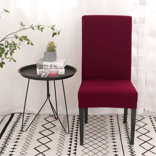 Spisestuestoltrekk Sett med 4 eller 6, Stretch Avtakbart Vaskbart Spisestuestolbeskyttelse Dekorasjon Slipcover Setetrekk for Hotell Vinrød wine Red 4pcs