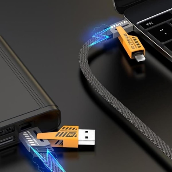 Mecha 4-i-1 snabbladdningsdatakabel PD65W multifunktionell snabbladdningskabel för bil, nylonflätad, Huawei-kompatibel