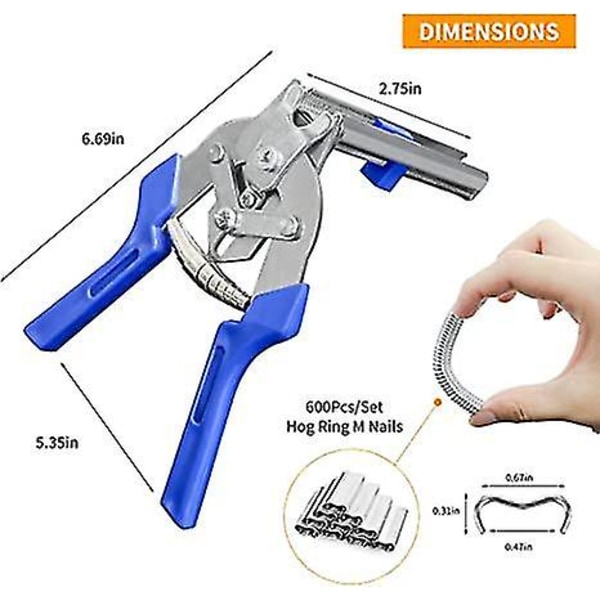 Hog Ring tangsæt med 600 stk. M Type stålbur sømringe Professionel polstring--m surringsklemme