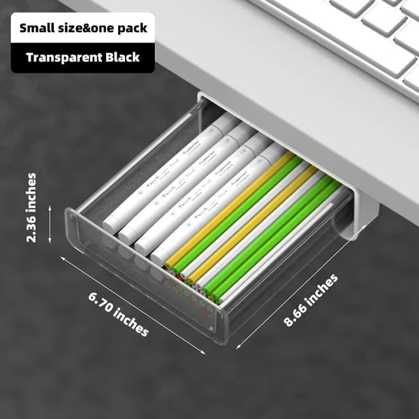 Under skrivbordslåda, självhäftande organizer, 7 tums utdragbar förvaringstillbehör under skrivbordet Liten