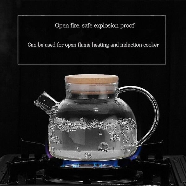 Lämmönkestävä läpinäkyvä lasinen teekannu Vuotava kahvipannu bambukannella Kotitalouksien teekannu