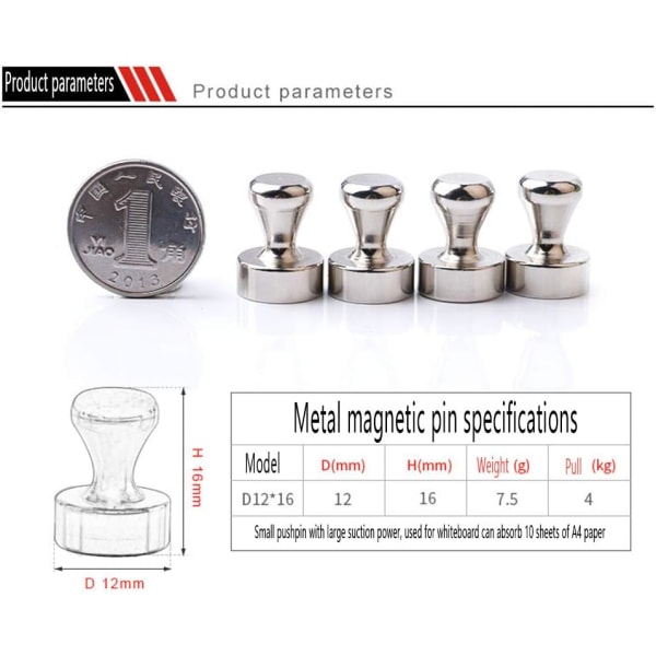 12 stk neodymmagneter, sterke kjøleskapsmagneter, minmagneter