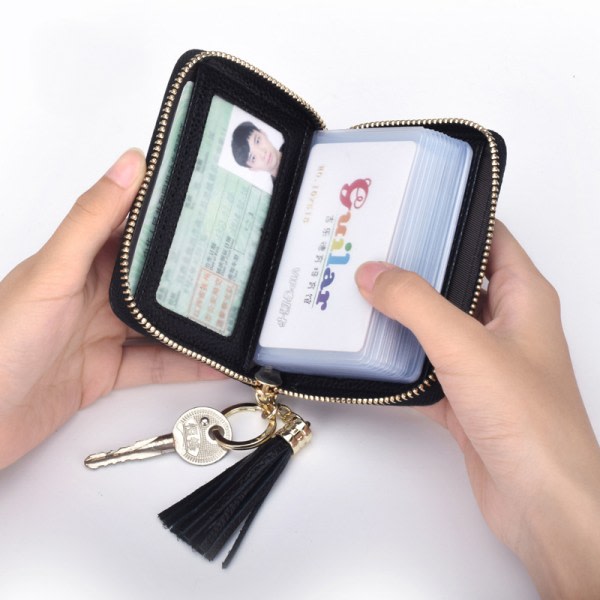 Kvinders kreditkortholder Lille RFID-blokerende damepung med lynlås i rustfrit stål Premium læder harmonika-pung Dame-ID Kompakt slank blok