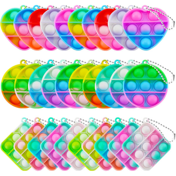 30 stk. Party Bubble Fidget Legetøj - Mini Bubble Nøgleringe - Flerfarvet Sjov Pakke [YD]