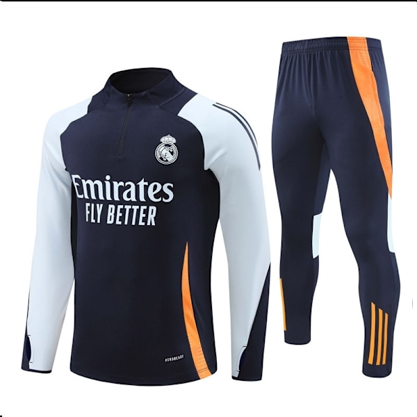 2425 NY Real Madrid Långärmad Träningströja med Halv Dragkedja för Vuxna och Barn, Kungsblå Royal blue 12