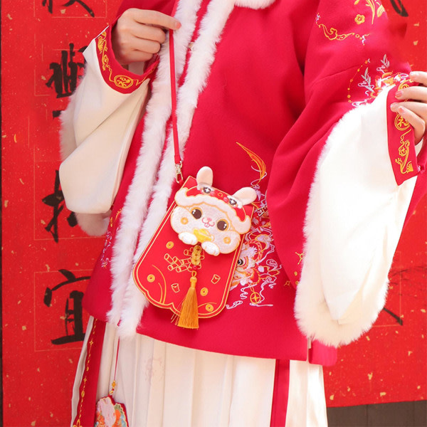 Kanin Röd kuvertväska Tygförvaring Cny Chineses New Year Festival Supplies 2023 Sarjakuva Brodery Diagonal Bags (C)
