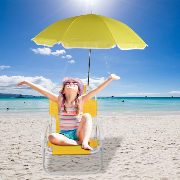 Solstolar och paraplyer Utomhus Beach Fold Multifunktionella bärbara solstolar för barn Gul