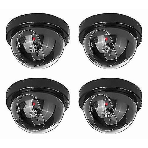 Falsk kamera, falsk säkerhetsövervakningsdomekamera med LED-blixt för inomhus- och utomhusbruk (4 delar svart）