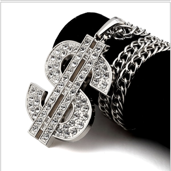 Hip Hop Punk Stor US Dollar Pengeskilt Henger med Rhinestone Halskjede