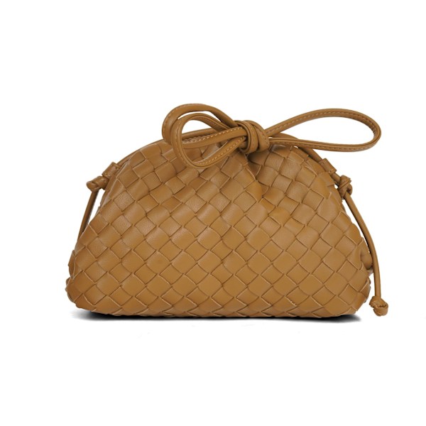 Molnrygsæk 2024 ny stil taske damer ko læder krøllet dumpling taske damer håndtaske skuldertaske MJ51 karamel caramel 22*9*14cm