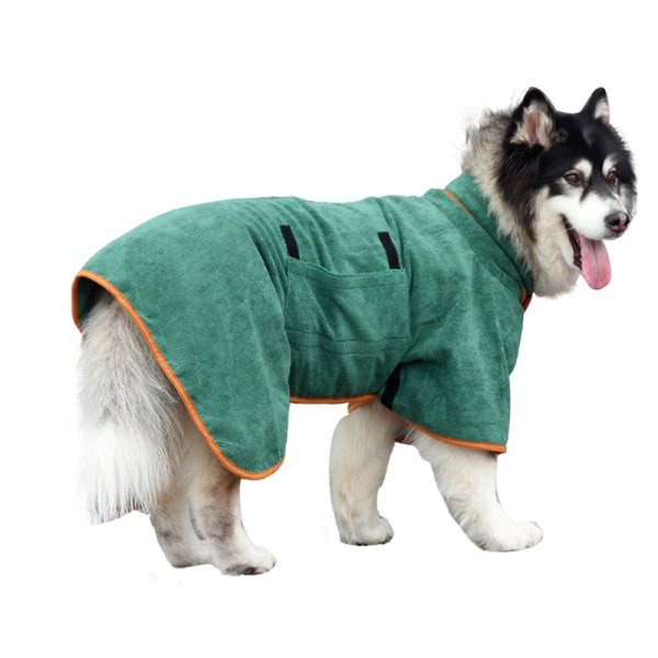 Hundbadrock Handduk Soft Superabsorberande morgonrock Torkande fuktpyjamas för hundar Grön L