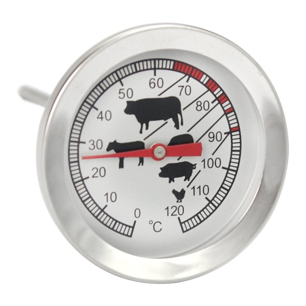 ACY 2x stektermometer i rustfritt stål - Analog kjøtttermometer, opptil 120°C - Grilltermometer