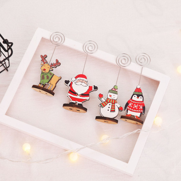 4 Joulukorttiteline Viestipidike Valokuvateline puinen gif
