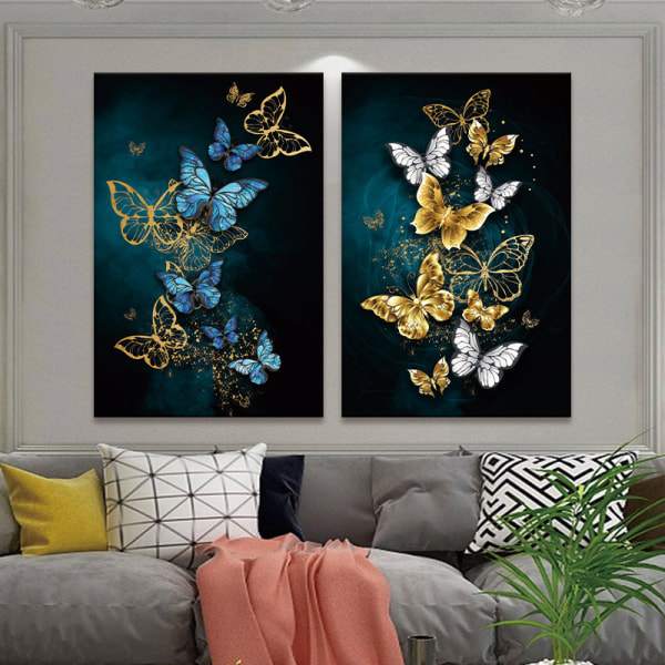 Kolmen Golden Butterfly Leaf Art -julisteen set kehystämätöntä