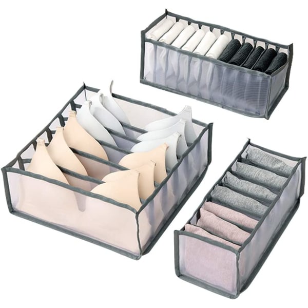 Opbevaringsbokse til undertøj, Opbevaringsboks til foldbare sokker, Opbevaringsboks til skuffer, 3-pak til bh'er, sokker, trusser (sort)