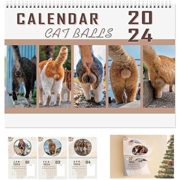 Cat Balls Calendar 2024, Funny Cat Butthole Calendar 12-månaders Cat Balls Calendar, Uusi Funny Cat Ball Seinäkalenteri 2024, Julklapp