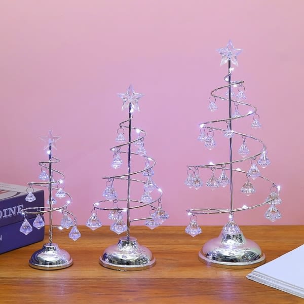 Kristall julgransbelysning Metall tomteträd med akryl hængende lysande prydnad Nyårs julklapp Silver Vit L