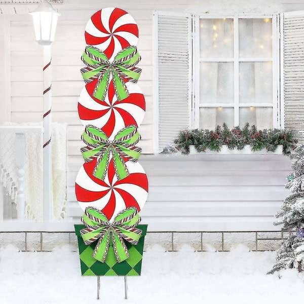 Godis utomhus juldekorationer - Xmas Yard Stakes - Jätte semesterdekor skyltar för hem Gräsmatta Pathway Gångväg Candyland Temafest - Röd Vit Gr