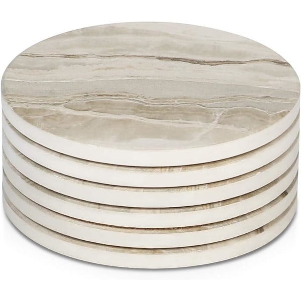 Set of 6 coasters, ceramic cork coasters, stone style set