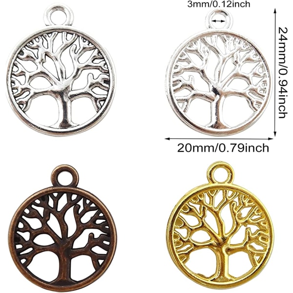 60 STK Alloy Tree of Life Charms Anheng Sephirothic Tree Lucky Charms for DIY Crafting Nøkkelring Armbånd Halskjede Smykkefremstilling (6 farger, 20 mm)