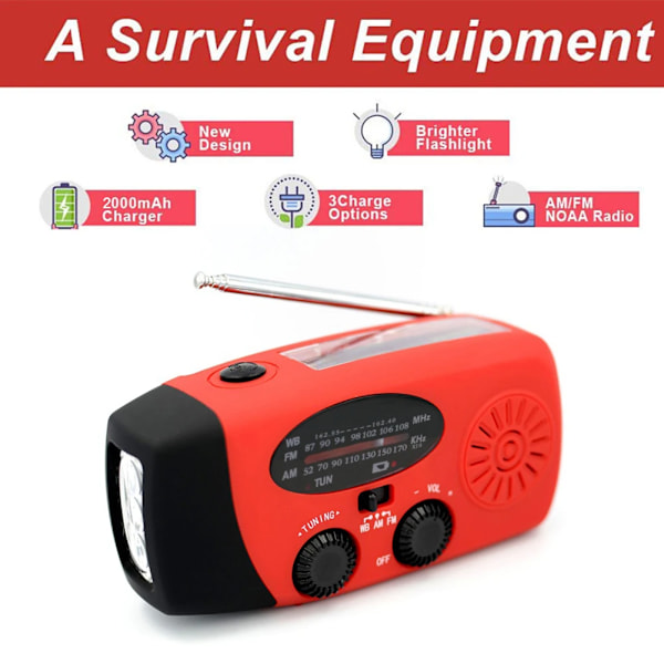 2000mAh vevradio med solceller, ficklampa och powerbank black