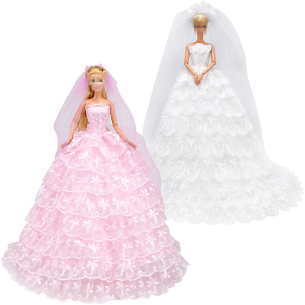 2 stk. 30 cm Barbie Dukke Tøj Luksus Mode Ni-lags Bryllup D