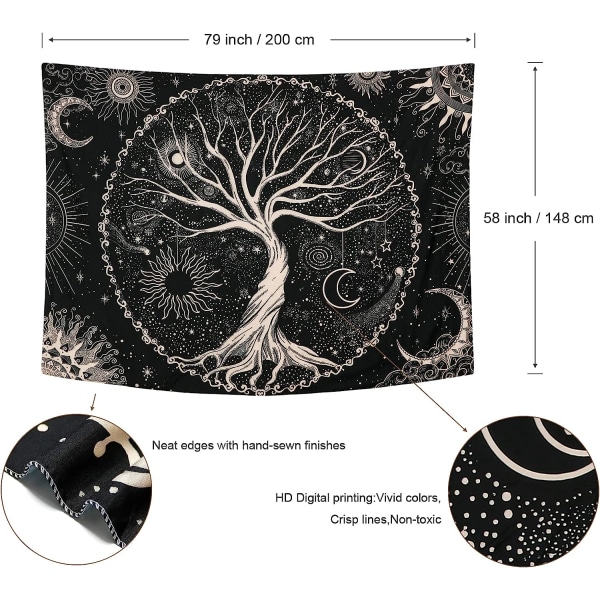 Tree of Life Tapestry Moon Black Sun Tapestry