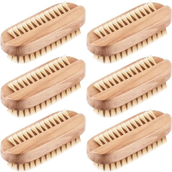 6 delar Nagelborstar Nagelrengöringsborstar i trä Dubbelsidiga skrubbar Nagelborste för trä Handtag nagelborste