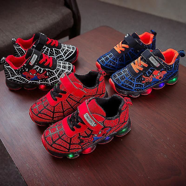 Børn Sportssko Spiderman Lighted Sneakers Børn Led Luminous Sko til drenge rød 35