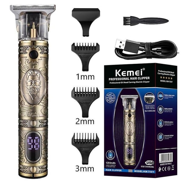 Kemei-700b Electric Pro Li Clippers Barber 0mm Hårtrimmer Professionell frisyr Rakhyvel Carving Hår Skägg Styling Tool Med låda