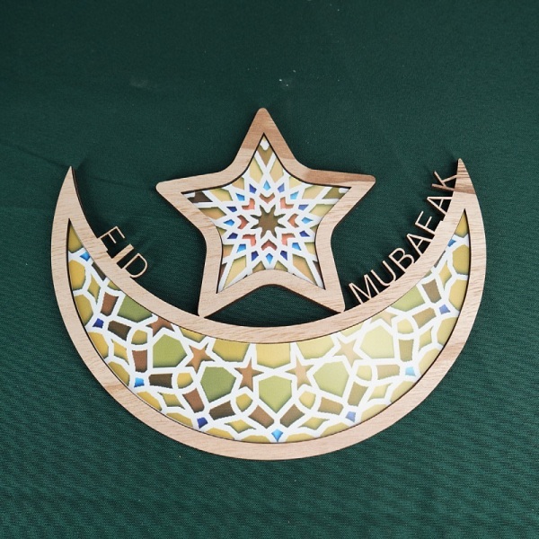 Moon Star Träbricka Multifunktion Eid Ramadan Tårta Dessert Display Holdare For Hem Vardagsrum Restaurant Moon Color EID
