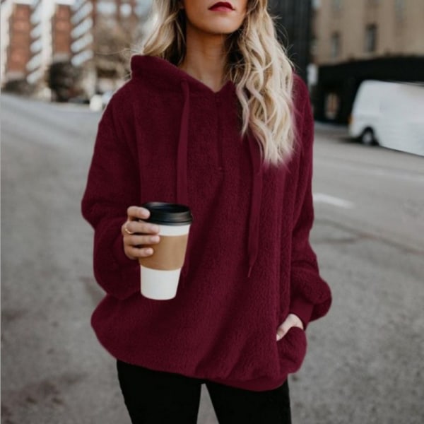 Classic Long Sleeve Jacket For Women Casual Sweatshirt Warmth Claret XXL