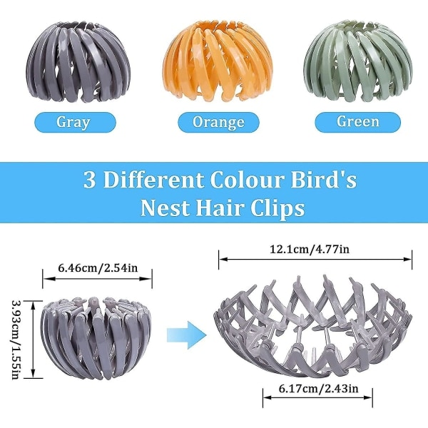 3-pack hårband, automatiska hårspännen i form av ett fågelbo