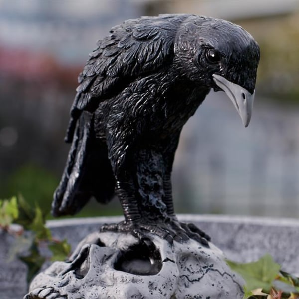 Creative Bird Bath Ornament Personalized Crow Skull Resin Crafts for Home Garden Decoration Black