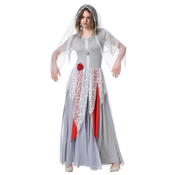 Spirit Bride Costume Kvinnor, Skr?mmande Bruddr?kt Kvinnor med huvud L