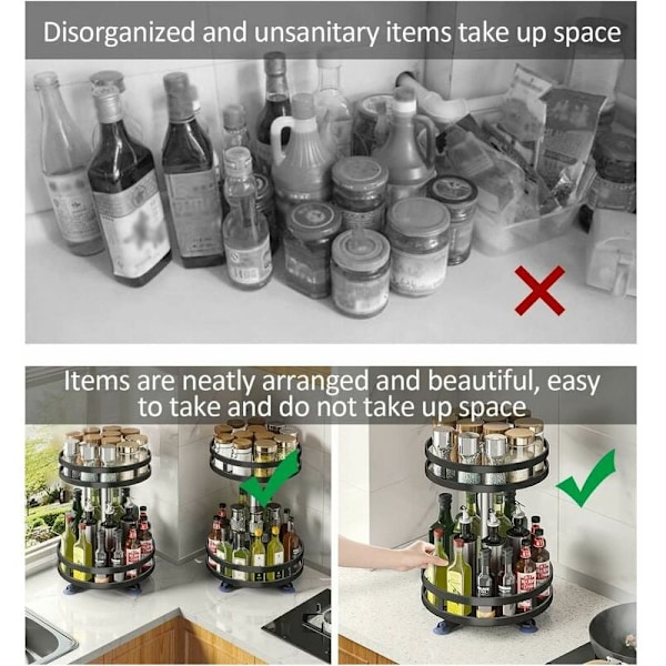 Krydderstativ Roterende Krydderstativ 2 Etasjer Rustfritt Stål Roterende Krydderstativ Snurrplate Kjøkkenskap 360° Skaporganisatorer Justerbar Høyde -Ro