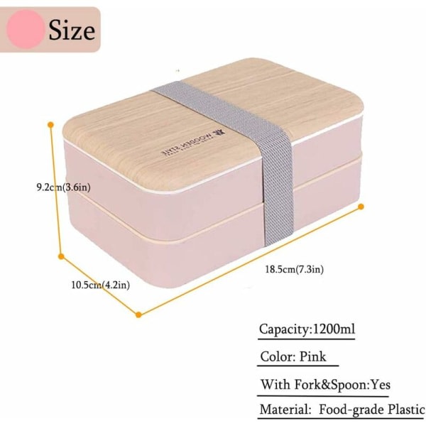 Alkuperäinen vuxen/barn Lunchbox Fack Lunchbox Japansk bindande avdelare Lunchbox med rostfri sked och gaffel (rosa)