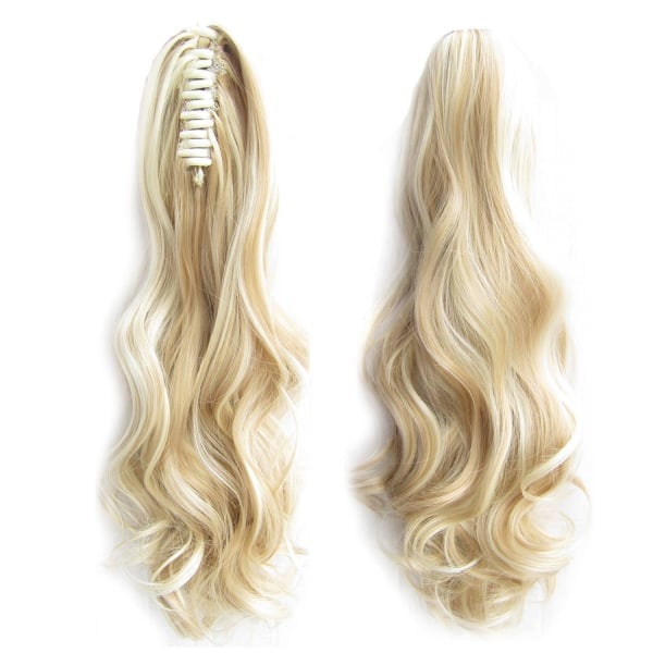 #F18/613 Blond med striper - Hestehale krøllete med klemme syntetisk Blond/Stripet