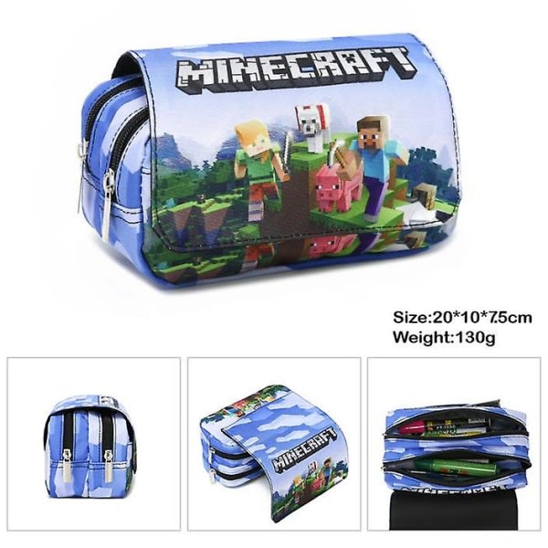 Barn Pojkar Flickor Minecraft Print Dubbellager Pennfodral Case Organizer Pennpåse Väska Presenter