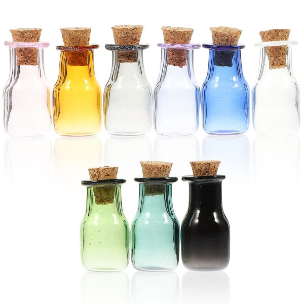 9 stk Små glasflasker Miniglaskrukker med korkprop til kunst og håndværk Assorteret farve 3X1,25CM