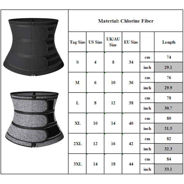 Kvinners midjetrener glidelås tre midjebelte sport trening grå grey 3XL