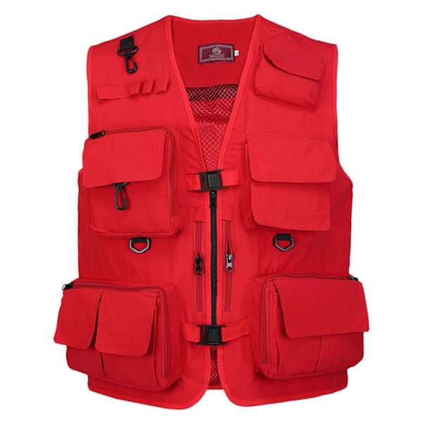 Sommer Mesh Vest med Flere Lommer Hurtigtørrende Rød Jakke[YDE] Red XL